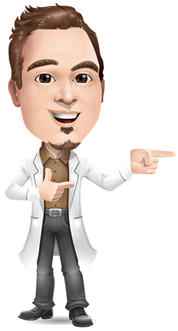 Albert zeigt freudig nach rechts