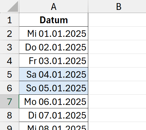 Wochenenden mit der bedingten Formatierung einfärben