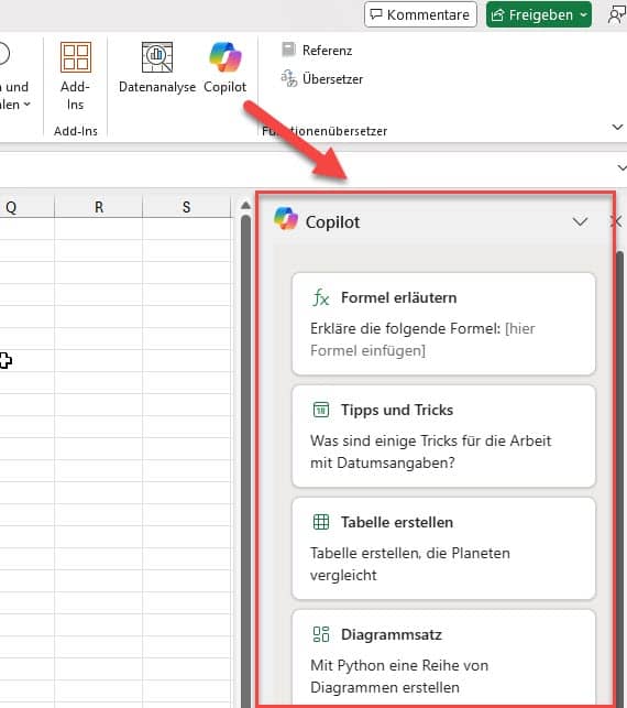 Copilot in Excel Vorschau