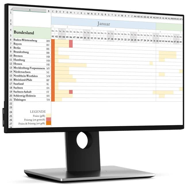 Ferienkalender Vorschau Excel